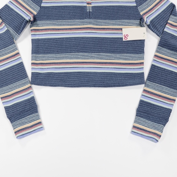 SO Women's Mock Neck Long Sleeve Quarter Zip Cropped Pullover Sweatshirt Blue M - Picture 3 of 9